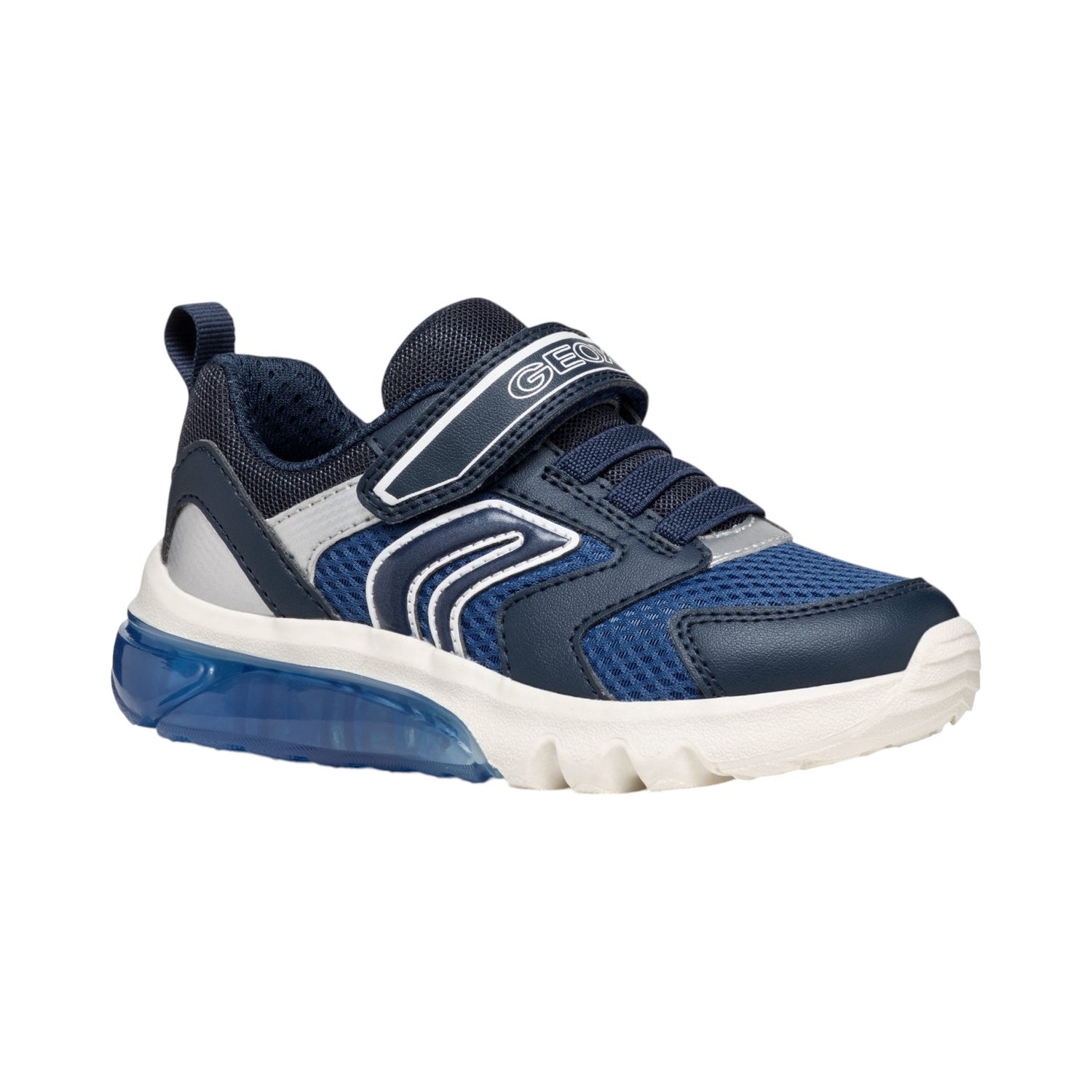 Geox Sneakers Blu in Ecopelle e Tessuto con Strappo da Bambino