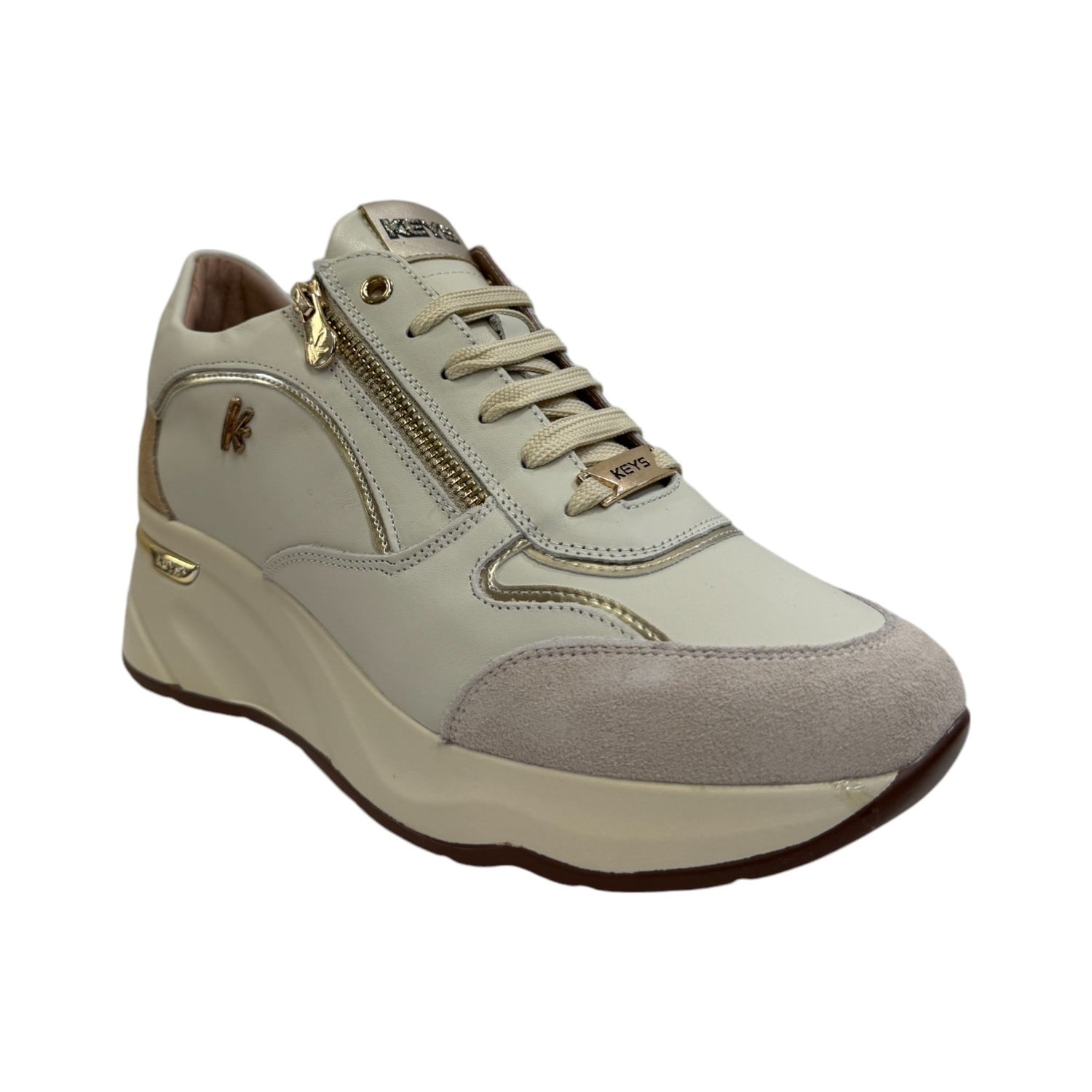 Keys Sneakers Crema in Pelle e Camoscio con Zeppa da Donna