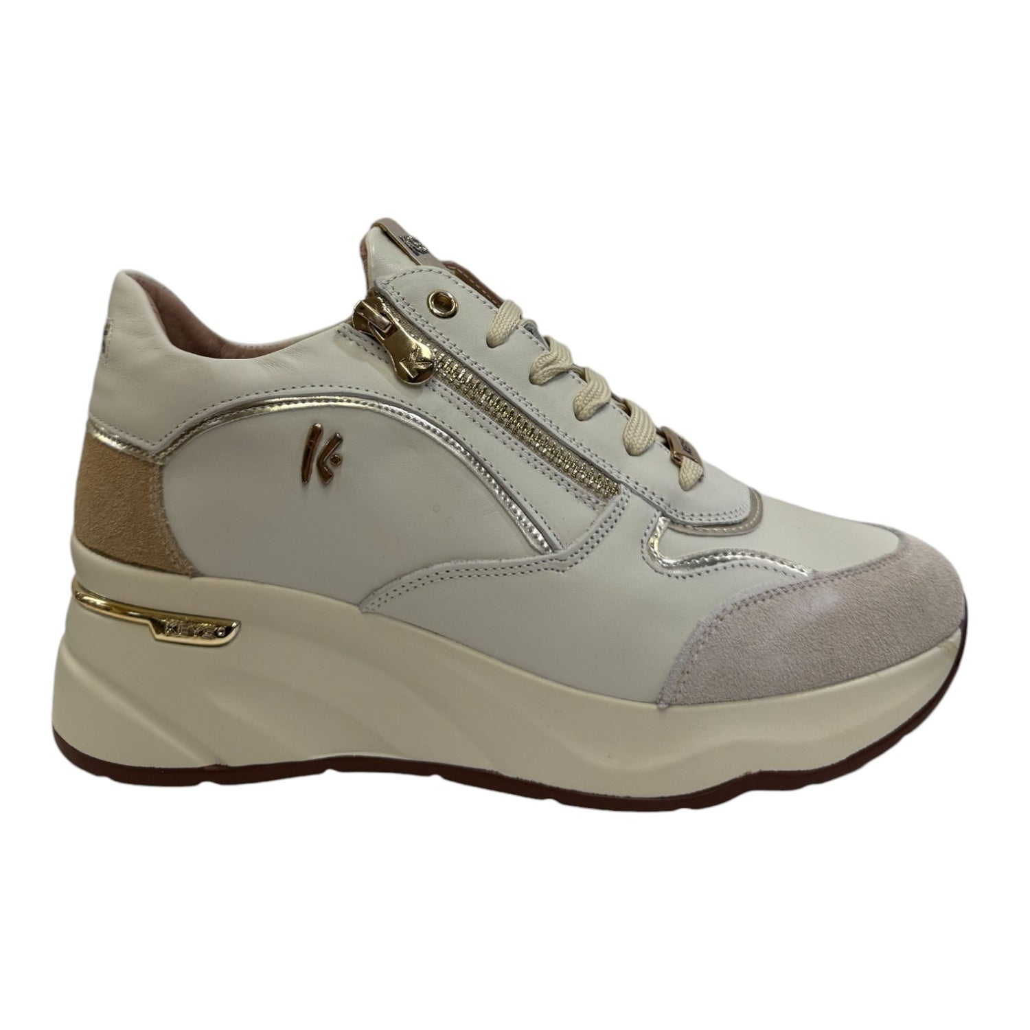 Keys Sneakers Crema in Pelle e Camoscio con Zeppa da Donna