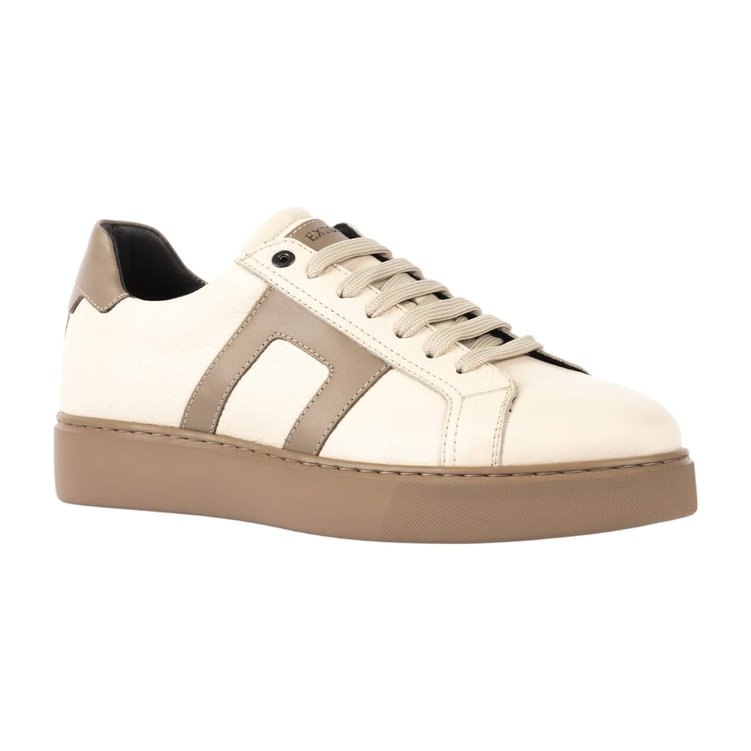 Exton Sneakers Uomo in Pelle Latte con Inserti Tortora