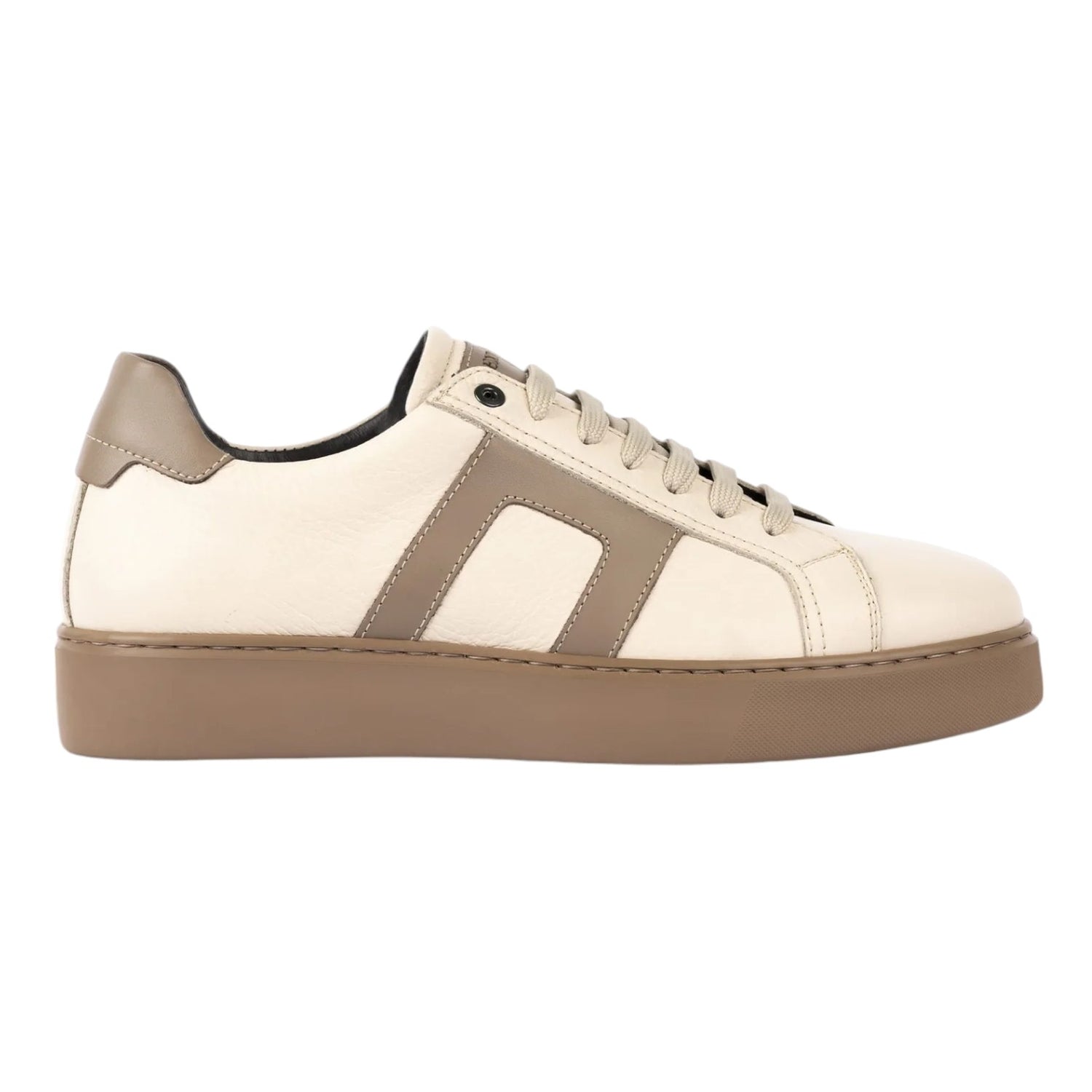 Exton Sneakers Uomo in Pelle Latte con Inserti Tortora