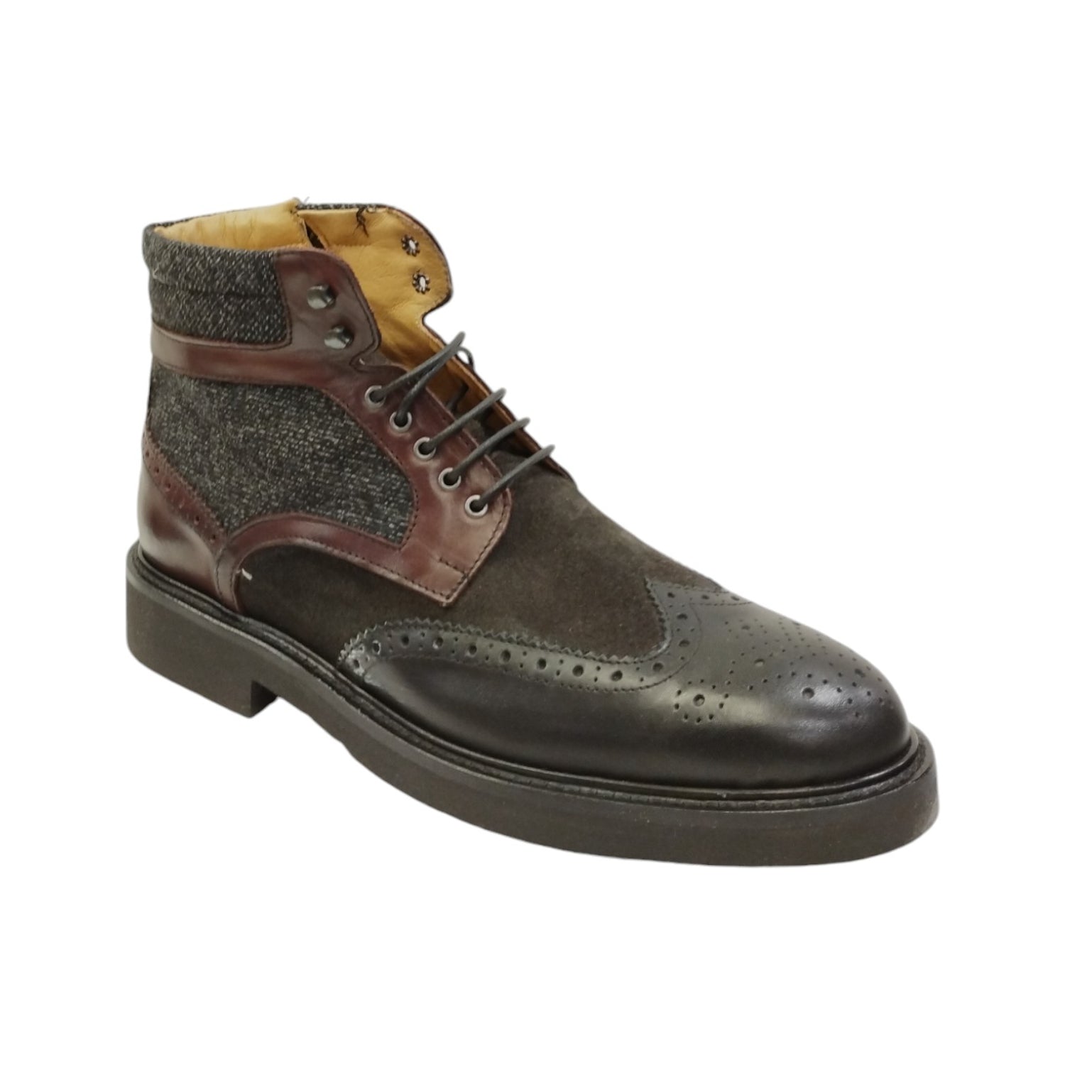 Exton Polacchino Uomo Stringato in Pelle e Camoscio Nero Stile Inglese