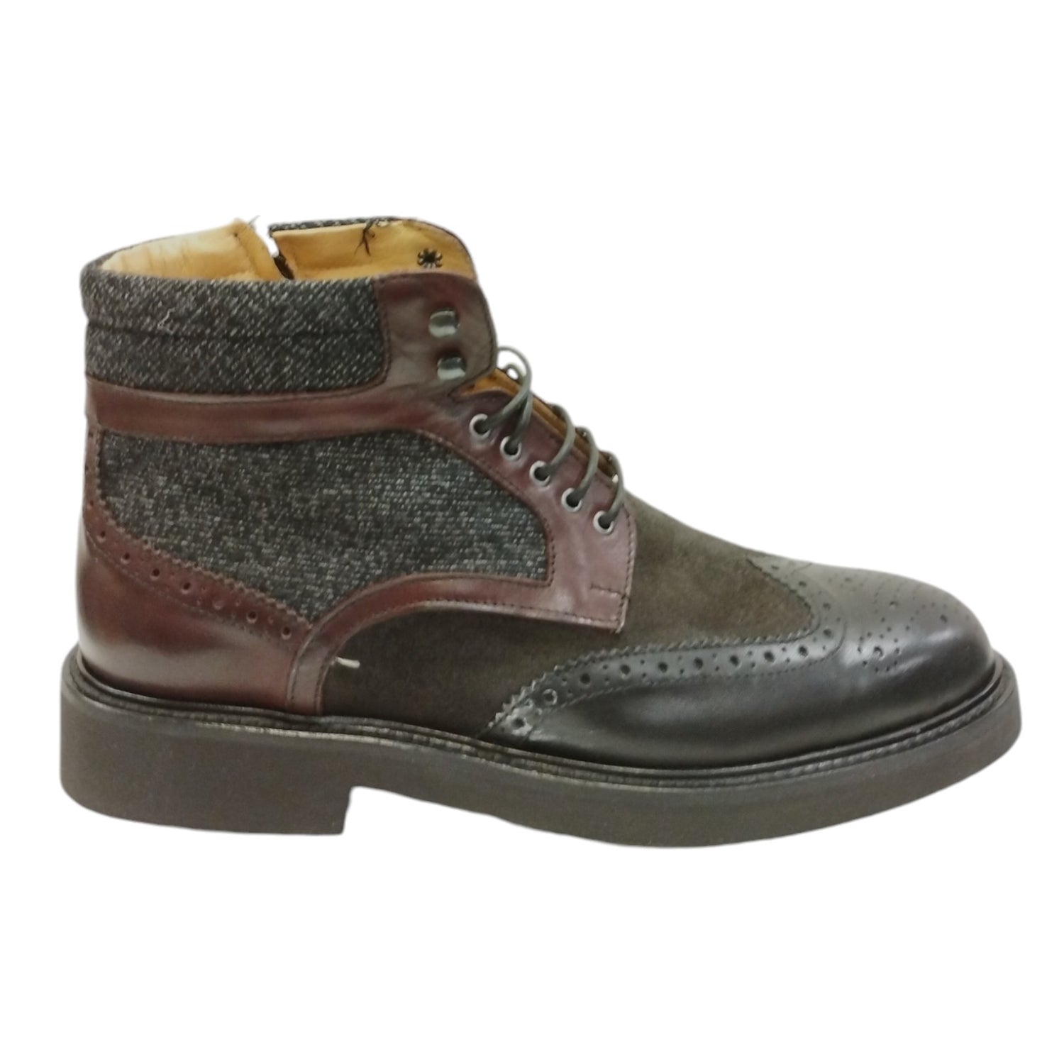 Exton Polacchino Uomo Stringato in Pelle e Camoscio Nero Stile Inglese