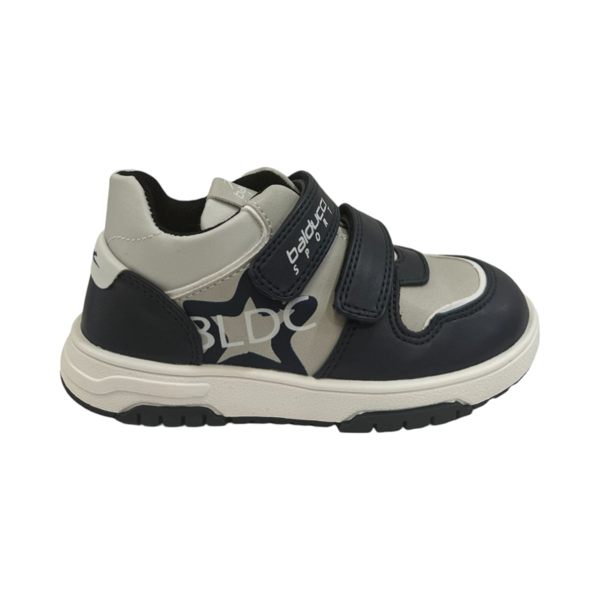 Balducci Sport Sneakers Bambino in Ecopelle e Tessuto Blu con Strappo e Inserti Grigi