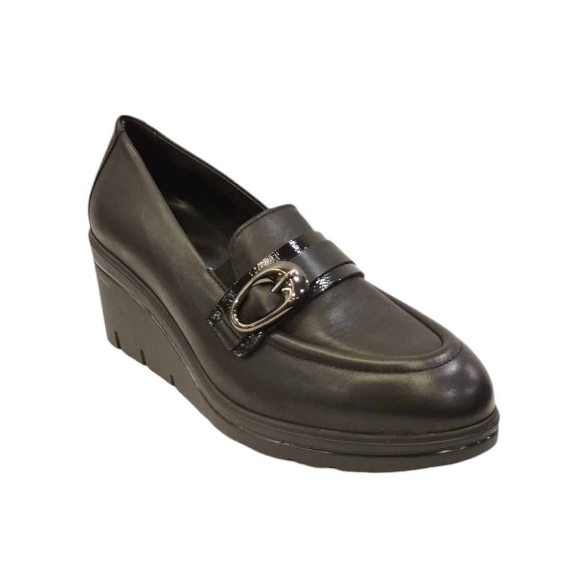Susimoda Mocassino Nero in Pelle con Zeppa da Donna