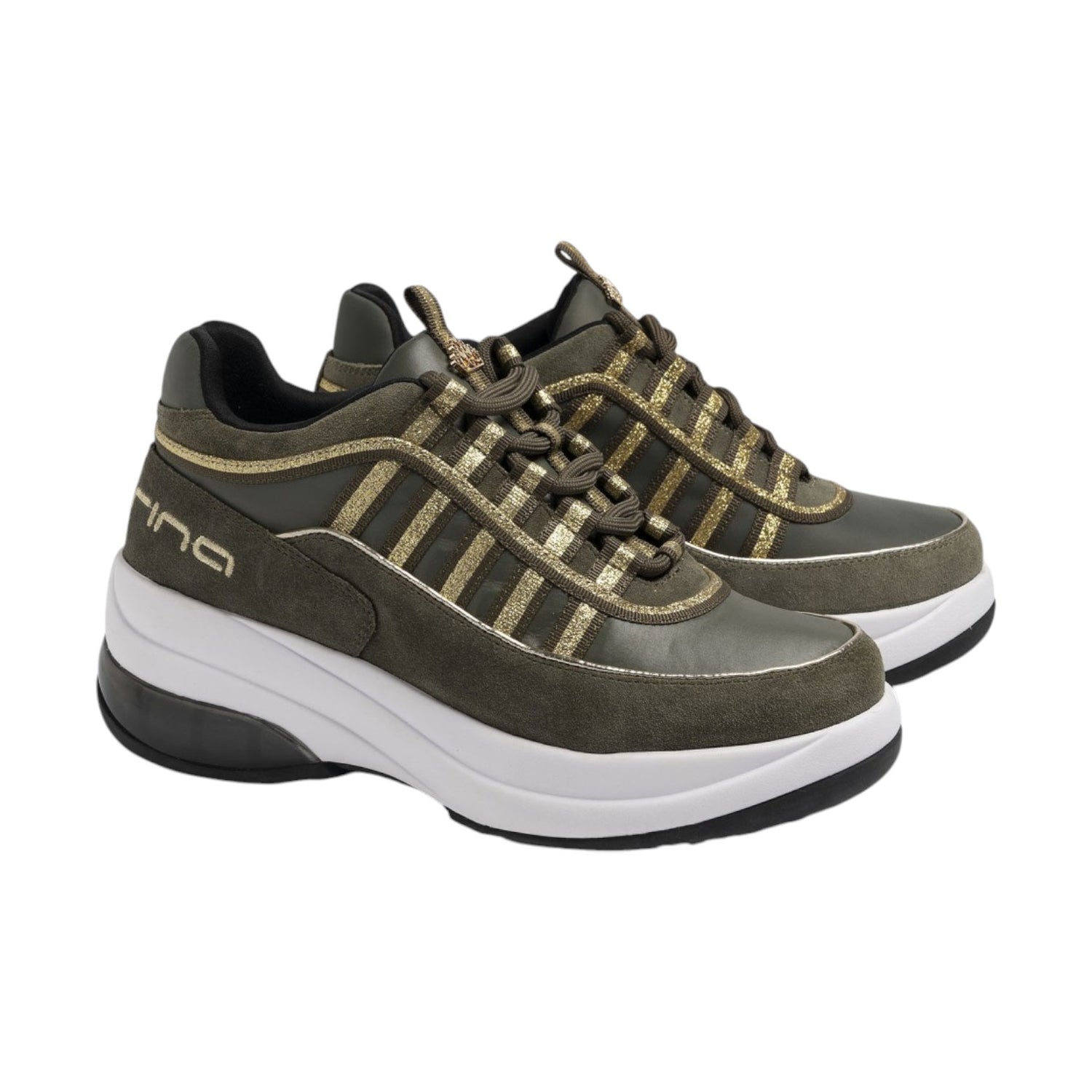 Fornarina Up Sneakers Militare Oro Platform da Donna