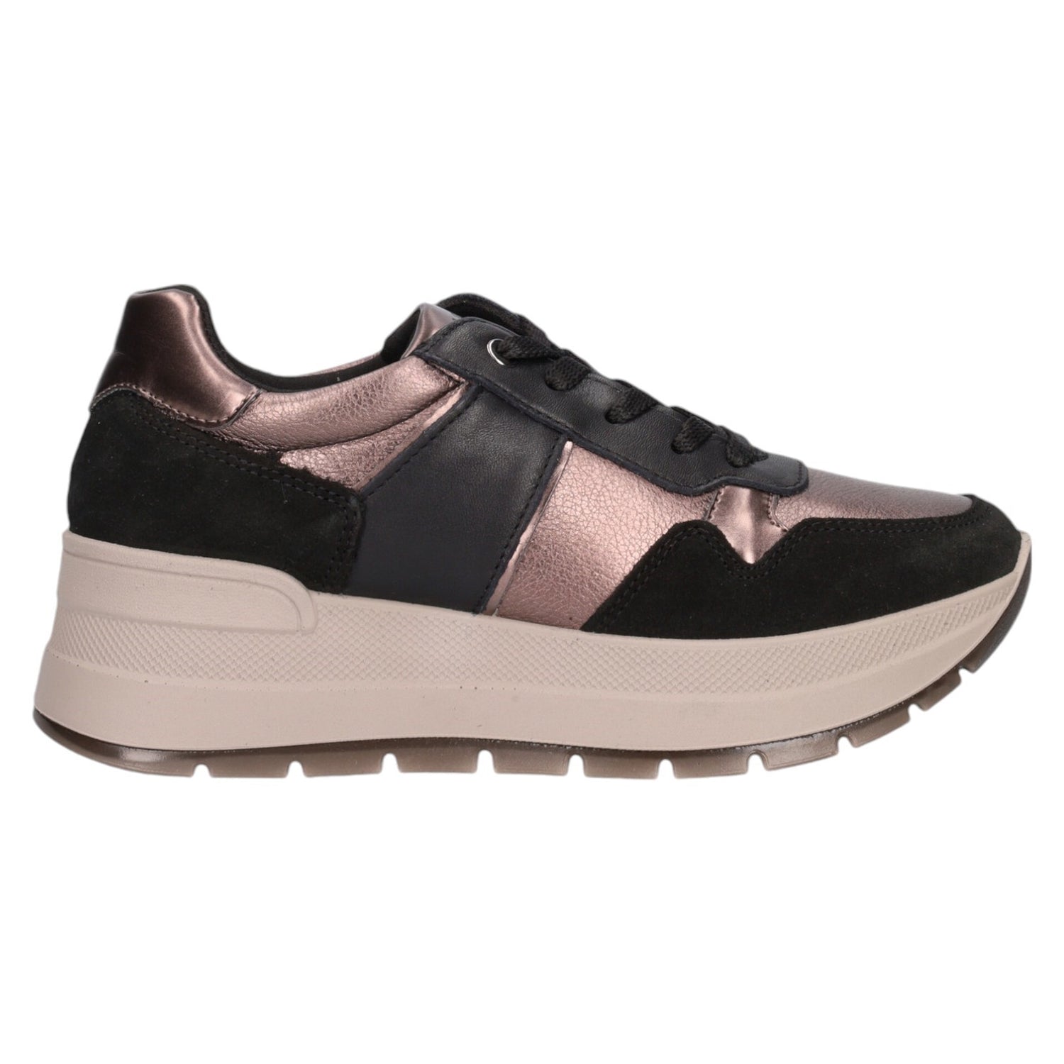 Igi&Co Sneakers Nera Bronzo in Camoscio e Pella Laminata da Donna