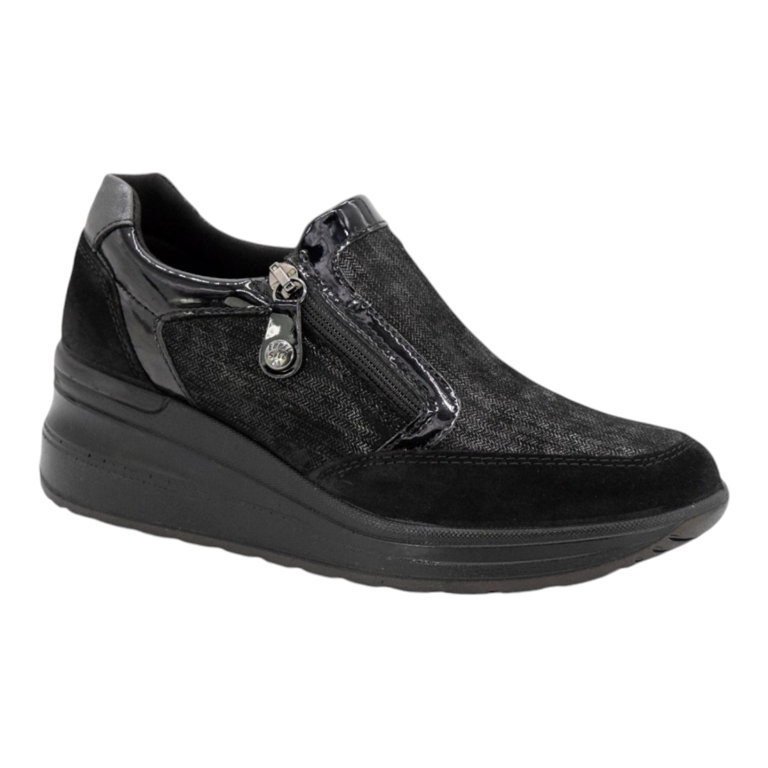 Enval Soft Mocassino Nero con Zip Laterale e Zeppa da Donna