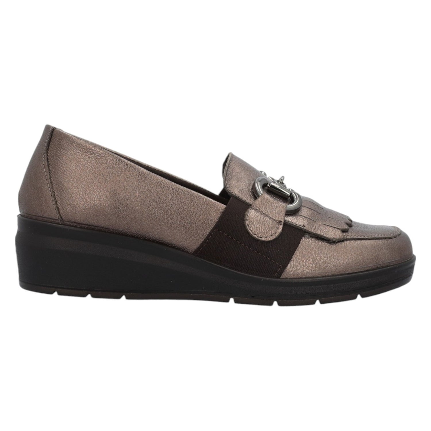 Enval Soft Mocassino Bronzo in Pelle Laminata con Zeppa