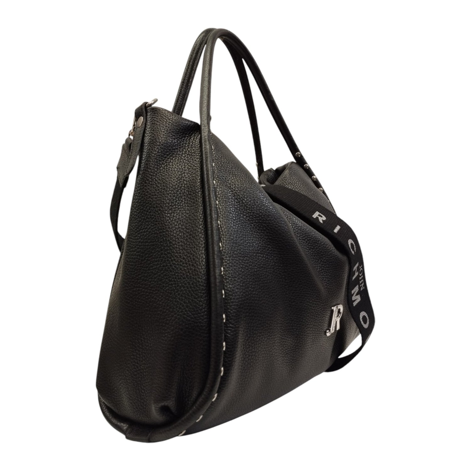 John Richmond Borsa a Spalla Nero Argento con Tracolla da Donna