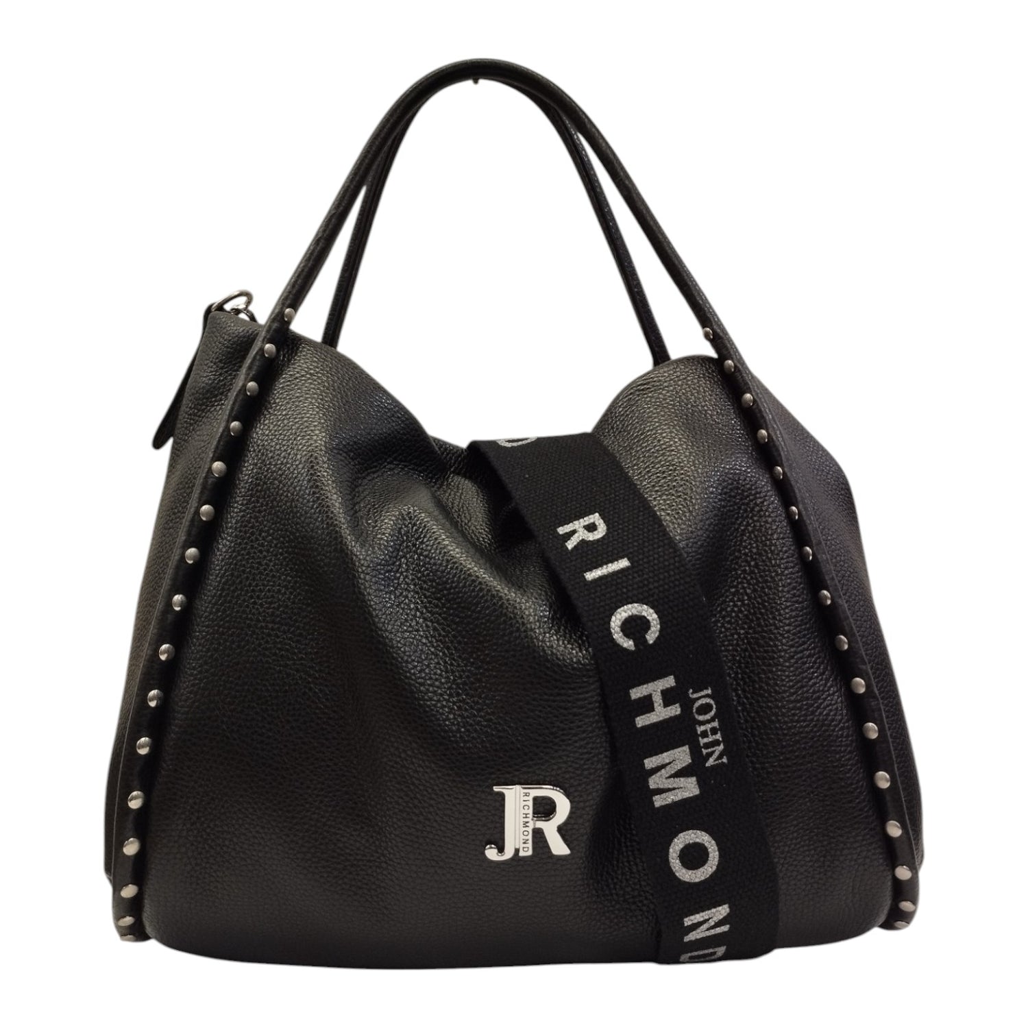 John Richmond Borsa a Spalla Nero Argento con Tracolla da Donna