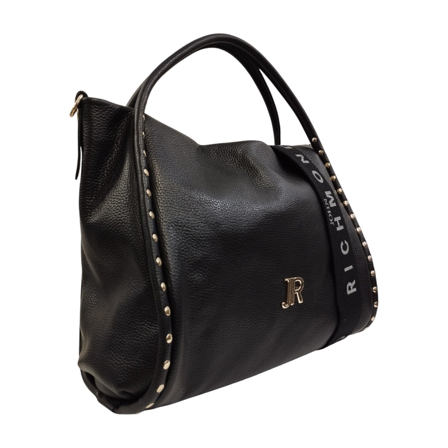 John Richmond Borsa a Spalla Nero Oro con Tracolla da Donna