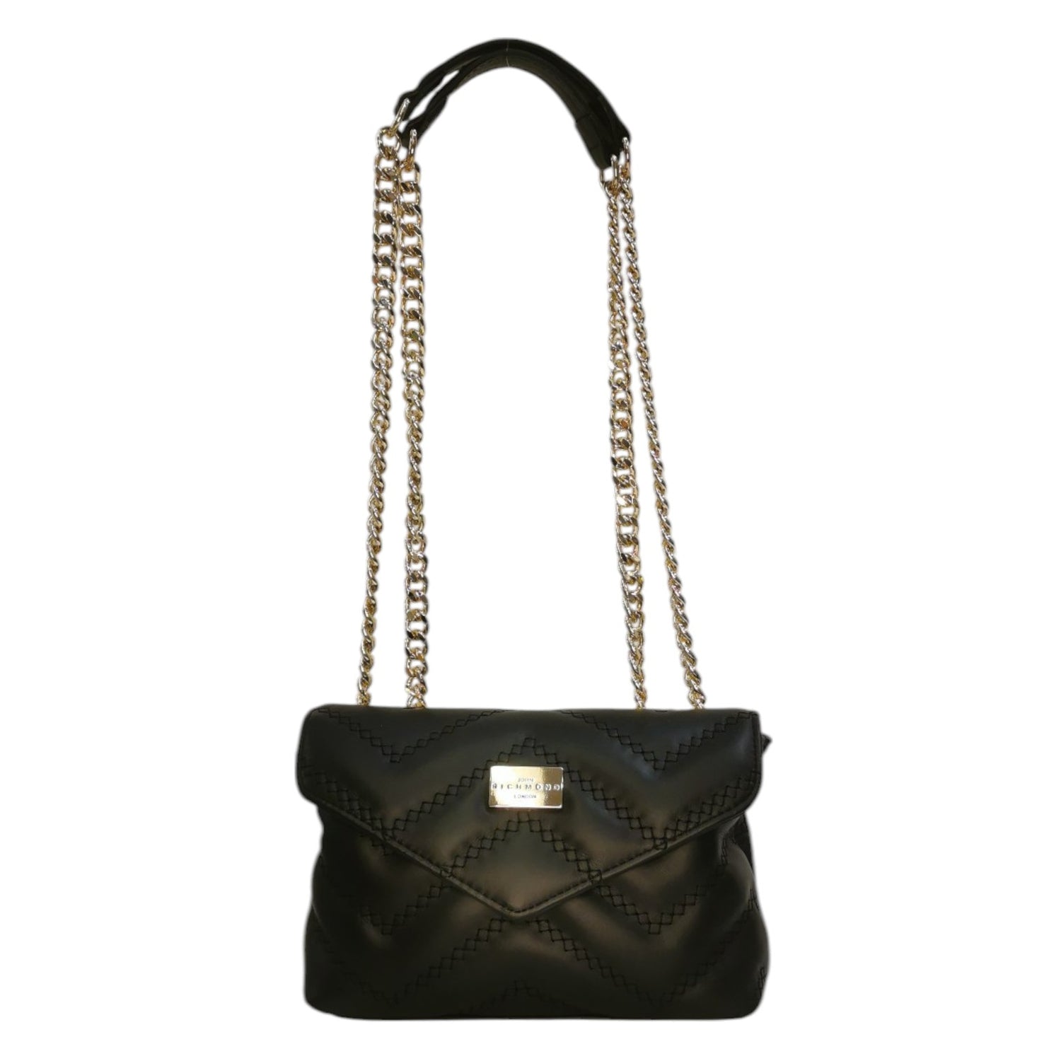 John Richmond Borsa a Tracolla Piccola in Pelle Trapuntato Nera con Metalleria Oro