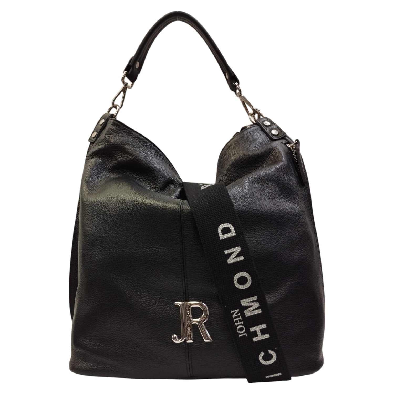 John Richmond Borsa a Spalla Nera in Pelle con Tracolla da Donna