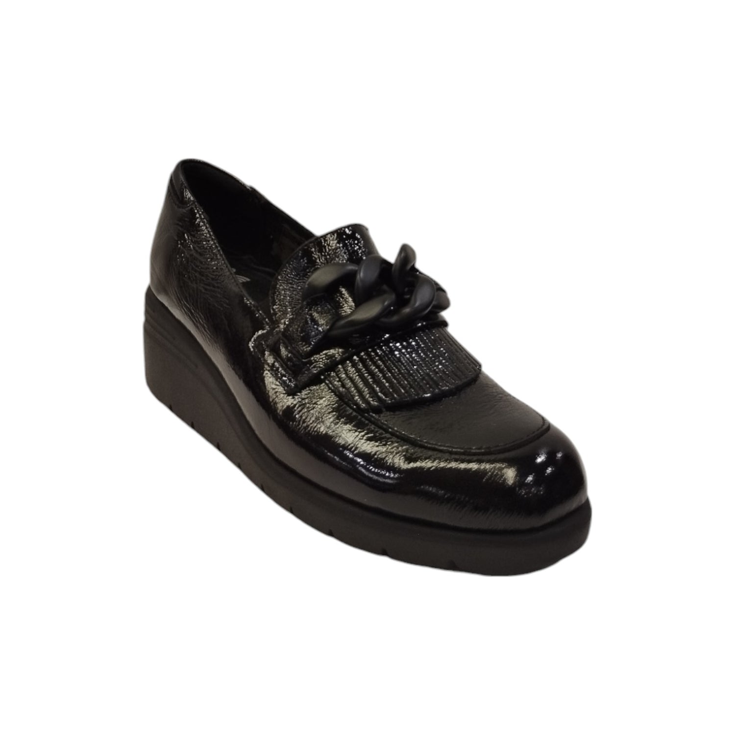 Susimoda Mocassino Nero in Naplak con Catena e Frange da Donna
