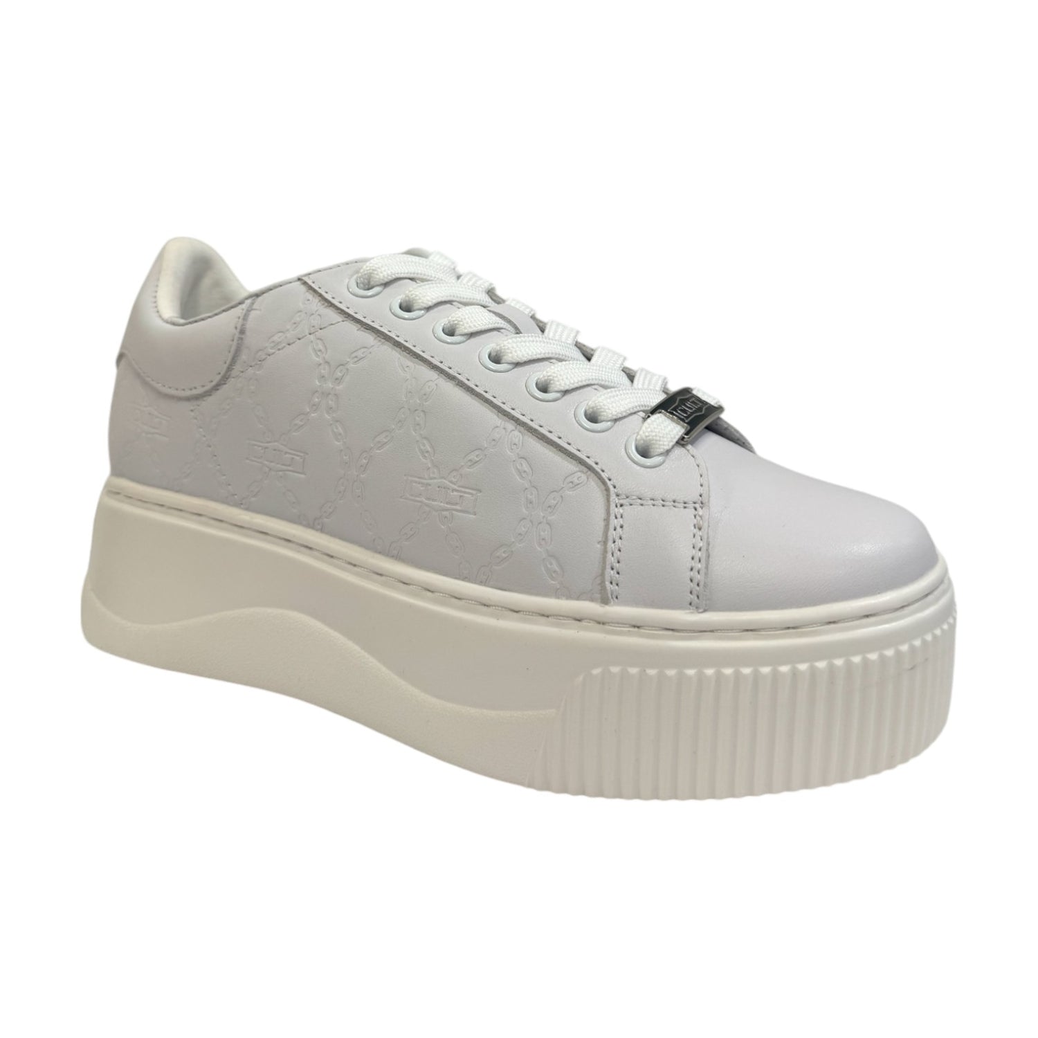 Cult Sneakers Bianca Platform in Pelle Logata da Donna