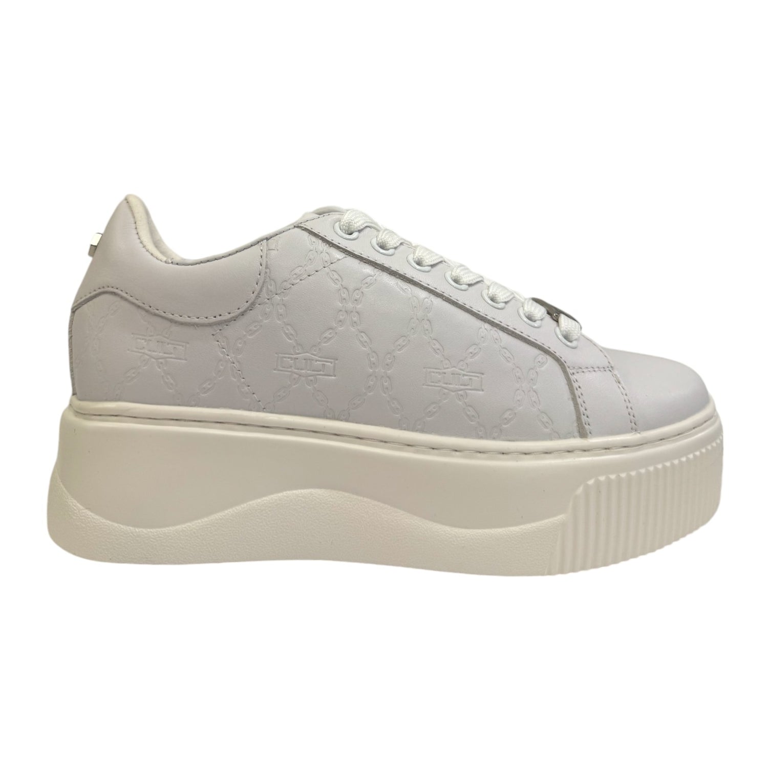 Cult Sneakers Bianca Platform in Pelle Logata da Donna