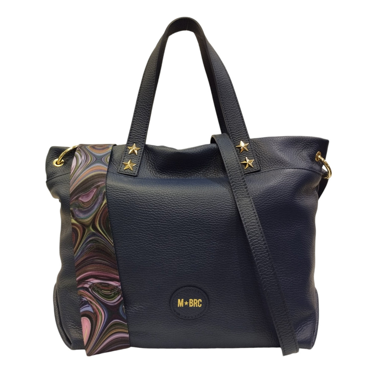 M Brc Borsa a Mano Blu Linea Obona con Doppia Tracolla