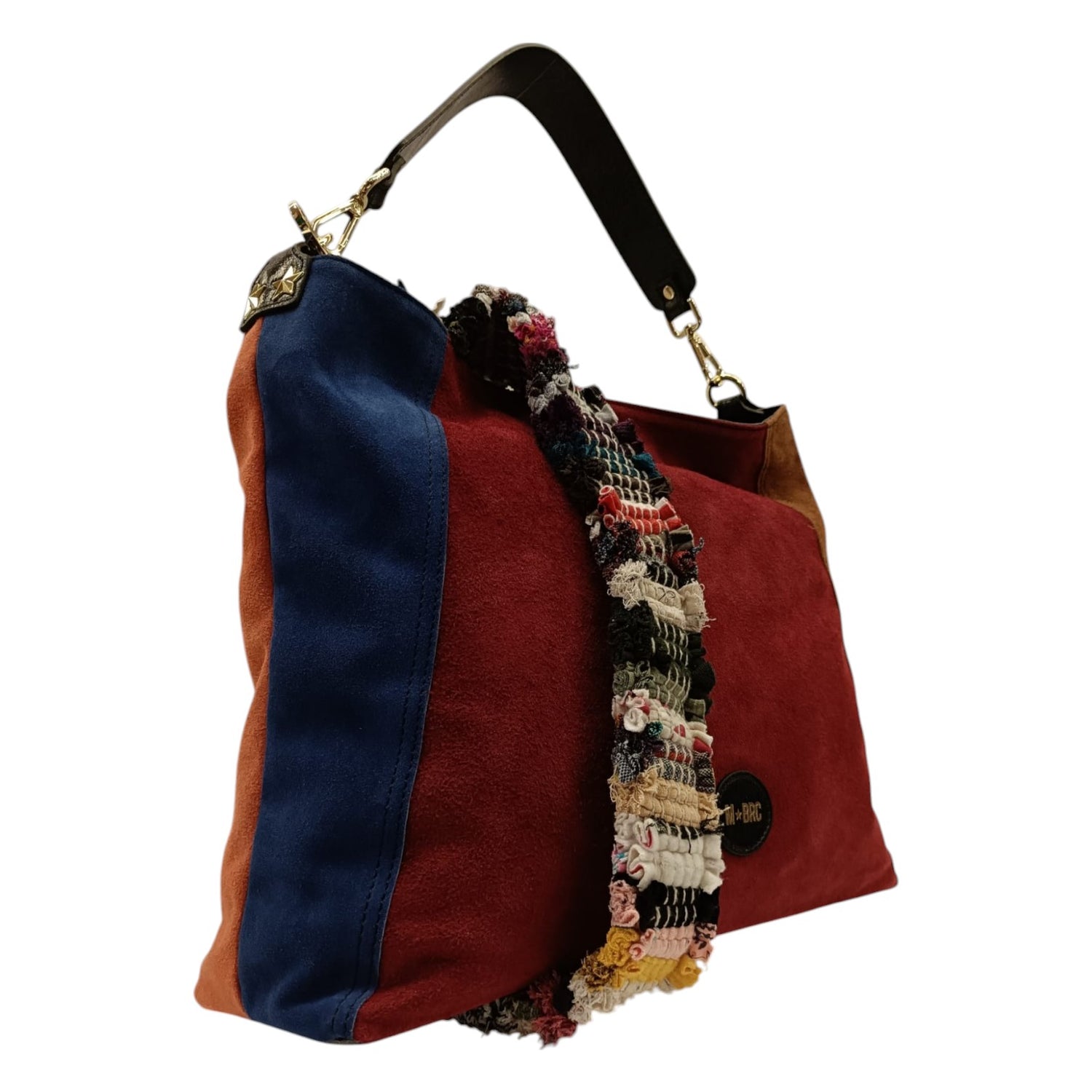 M Brc Borsa a Spalla Nero Multi Linea Superstar in Pelle e Camoscio