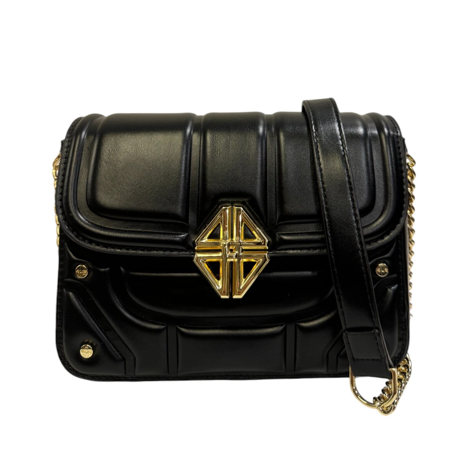 4US Tracolla Nera Effetto Trapuntato con Bottone Magnetico e Catena