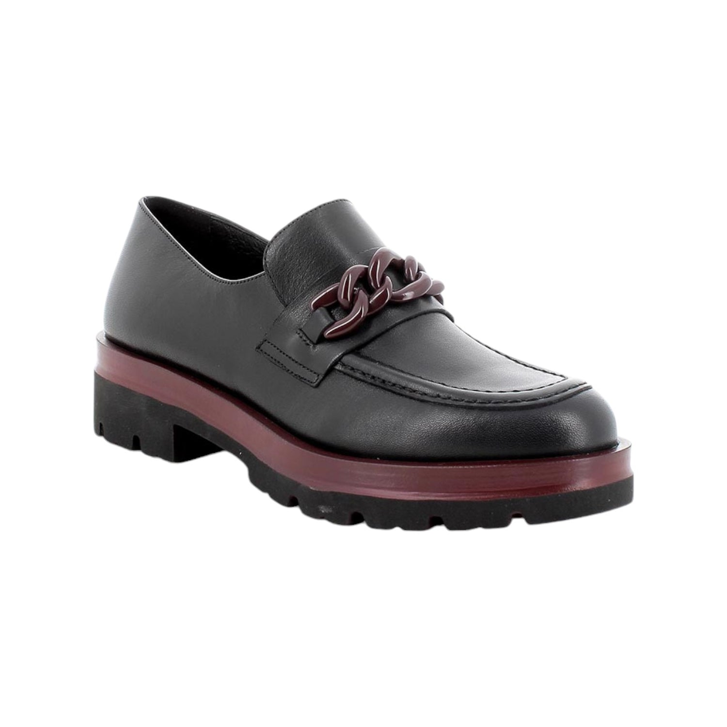 Igi&Co Mocassino Nero con Catena Bordeaux in Pelle da Donna