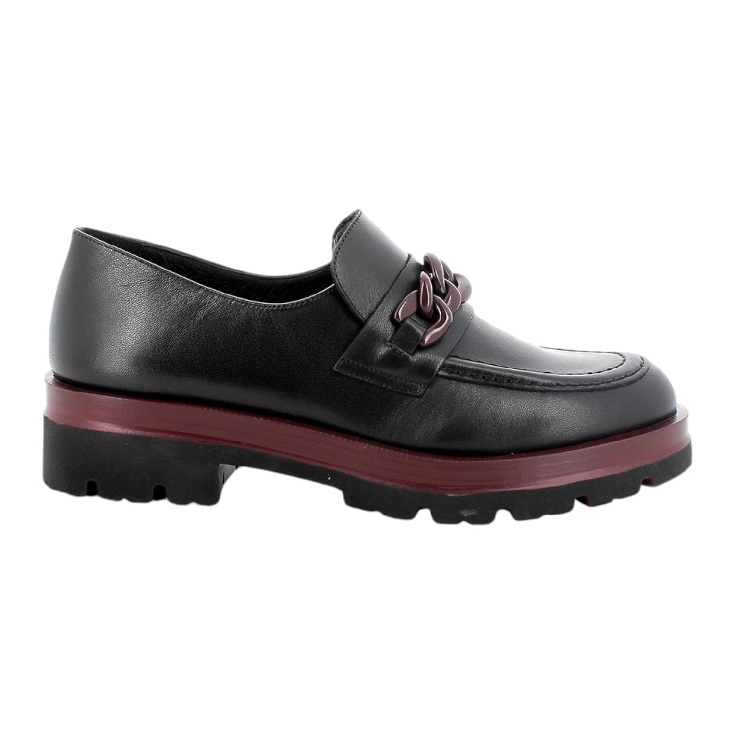 Igi&Co Mocassino Nero con Catena Bordeaux in Pelle da Donna