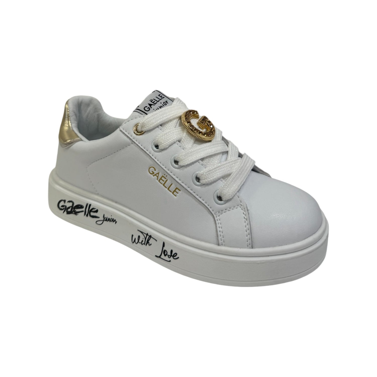 Gaelle Sneakers Bambina in Pelle Bianca con Accessorio Dorato