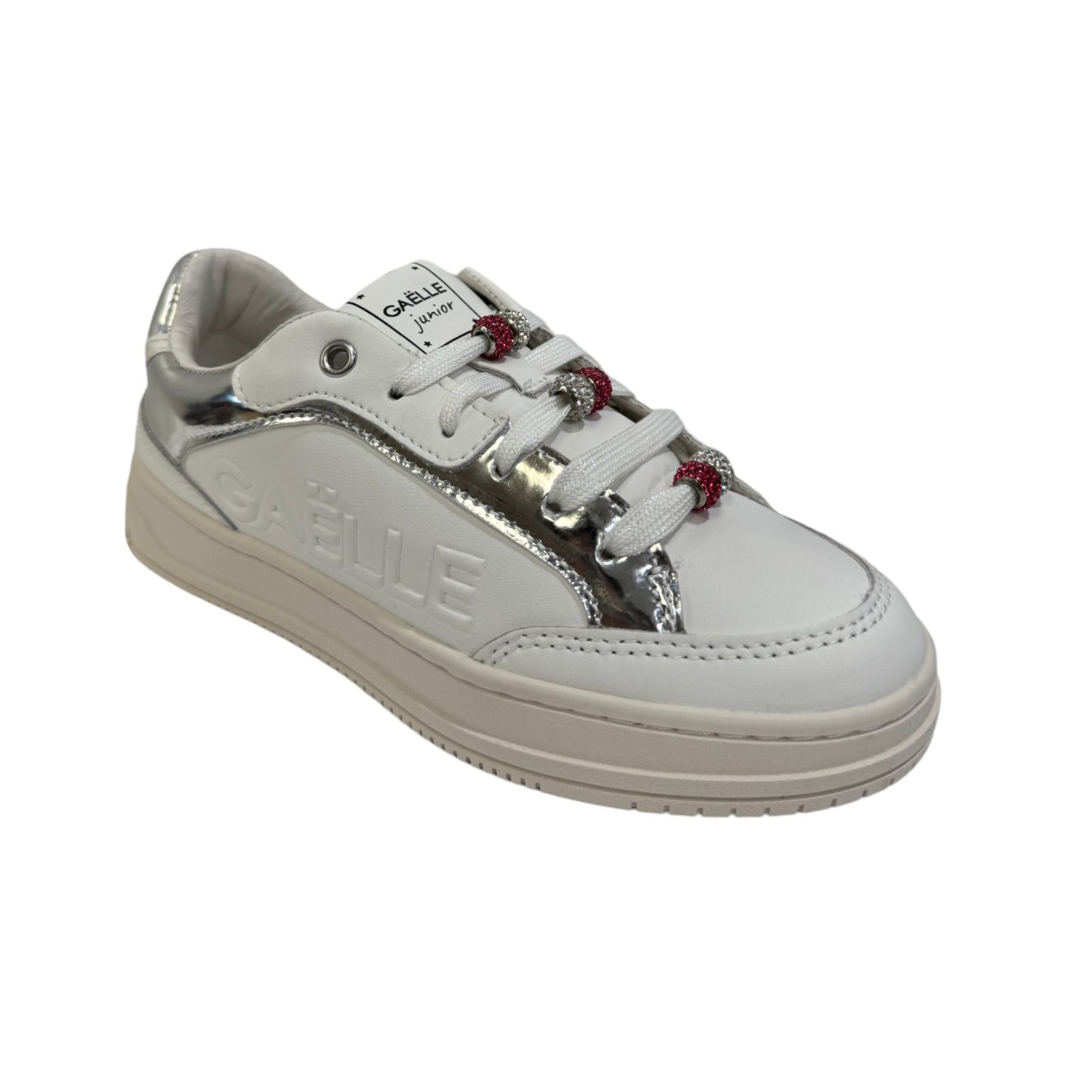 Gaelle Sneakers Bambina Bianca Argento con Accessori con Strass