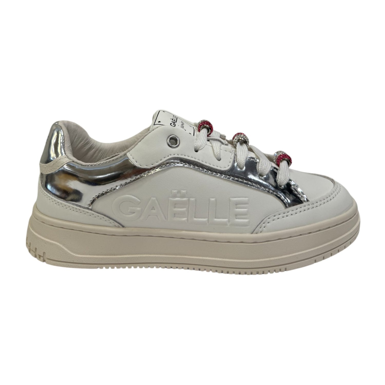 Gaelle Sneakers Bambina Bianca Argento con Accessori con Strass
