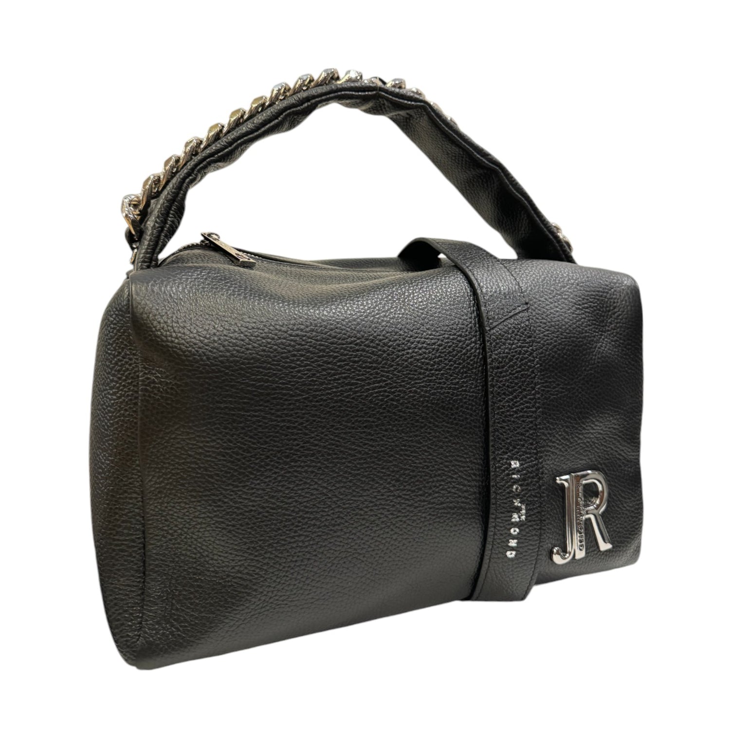 John Richmond Borsa a Mano Nera Argento in Pelle con Tracolla