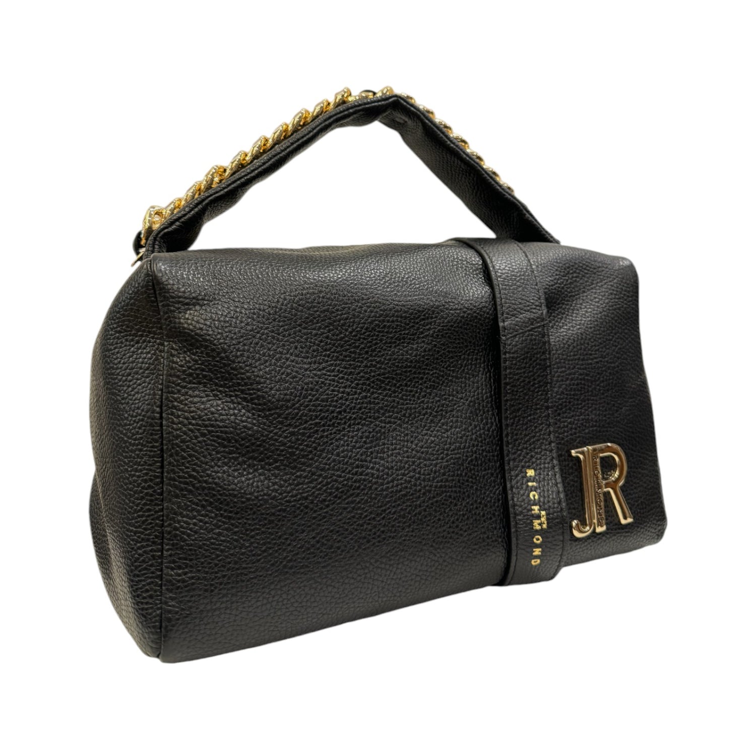 John Richmond Borsa a Mano Nera Oro in Pelle con Tracolla