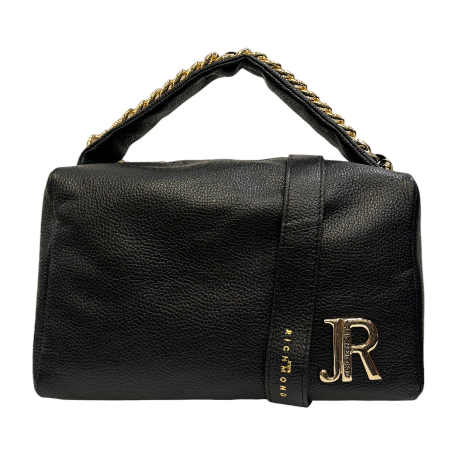 John Richmond Borsa a Mano Nera Oro in Pelle con Tracolla