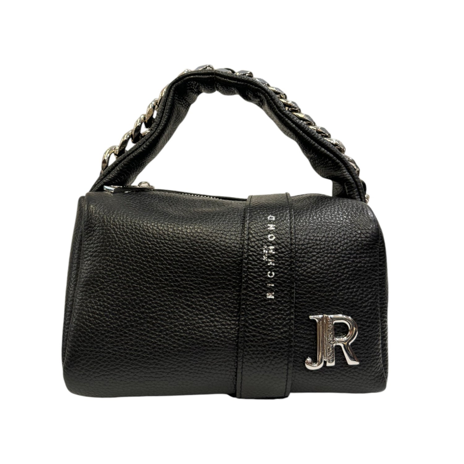 John Richmond Borsa a Mano Piccola Nera Argento in Pelle con Tracolla