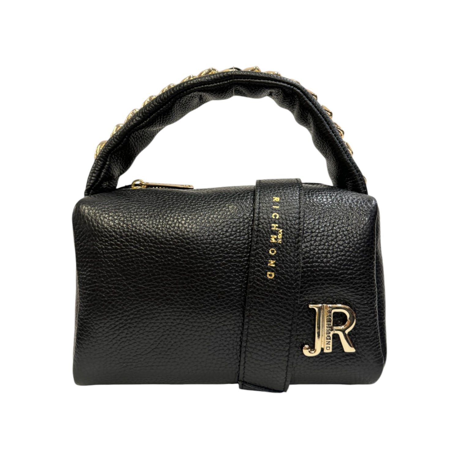 John Richmond Borsa a Mano Piccola Nera Oro in Pelle con Tracolla