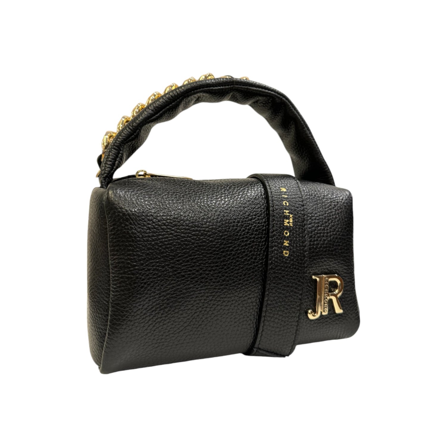 John Richmond Borsa a Mano Piccola Nera Oro in Pelle con Tracolla