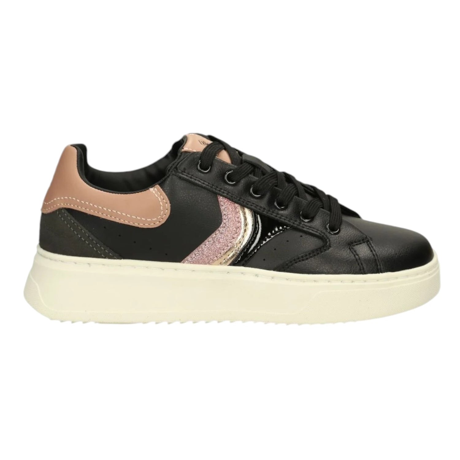Lumberjack Sneakers Donna in Ecopelle Nero Rosa con Dettagli Lurex