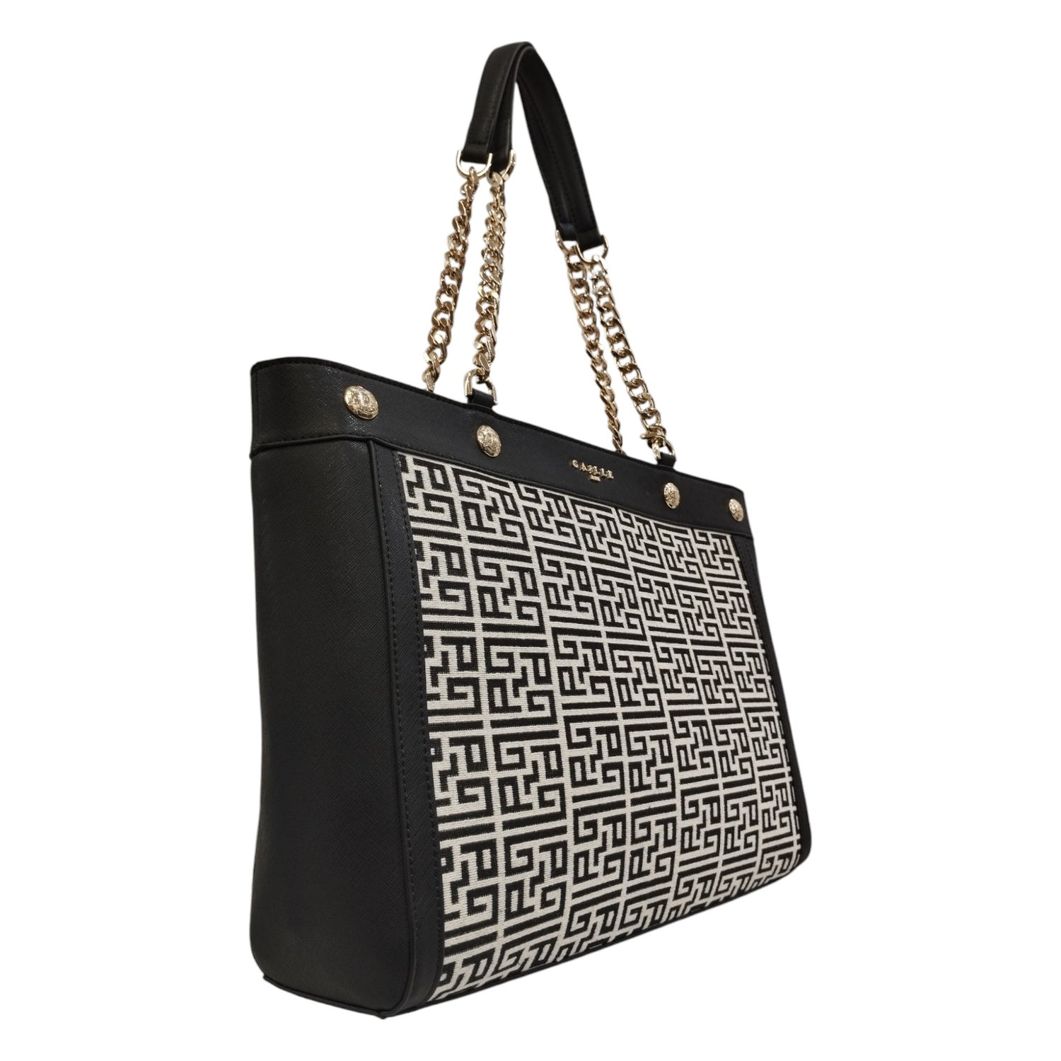 Gaelle Shopper Nera in Canvas con Pattern Jacquard da Donna