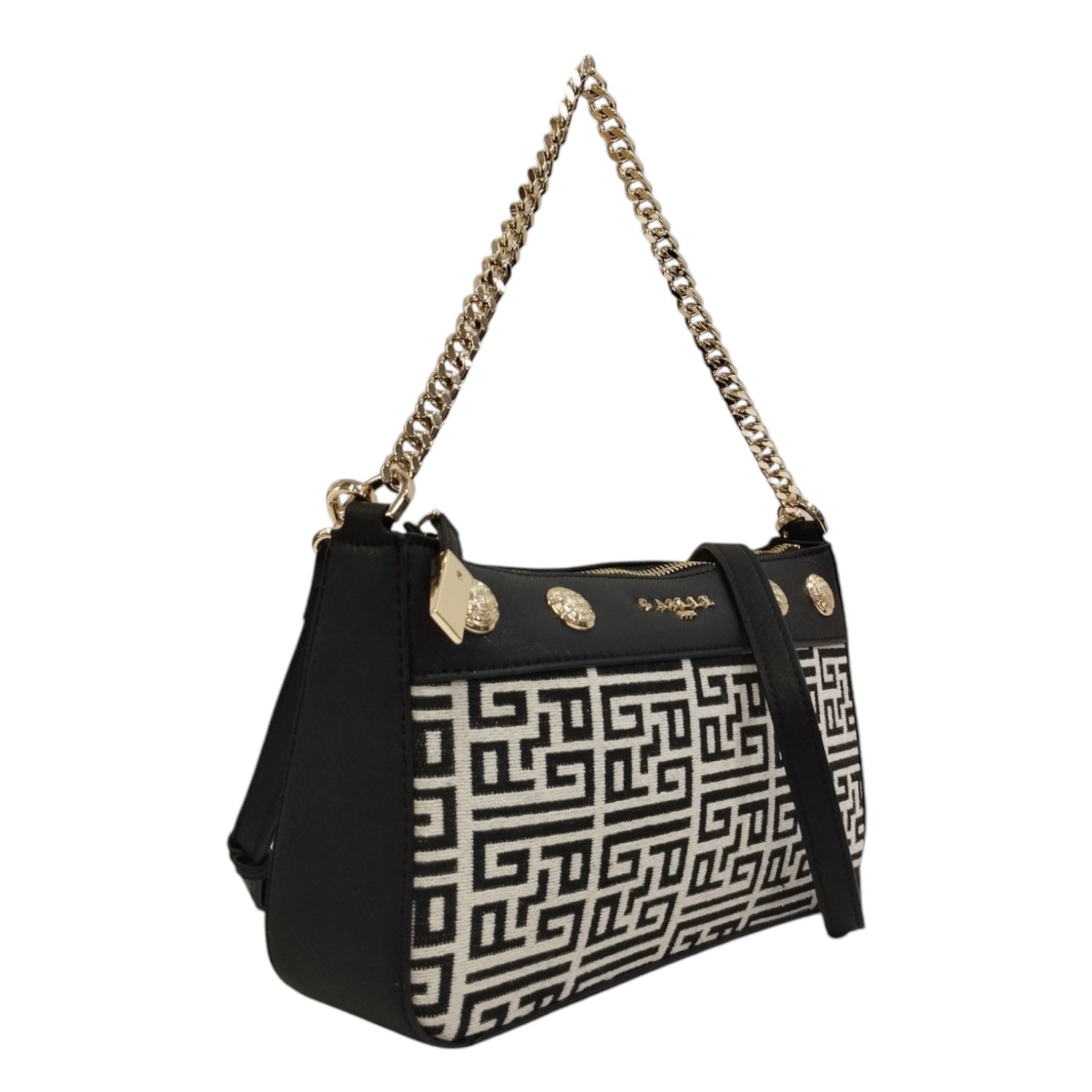 Gaelle Mini Pochette Nera in Canvas con Pattern Jacquard da Donna