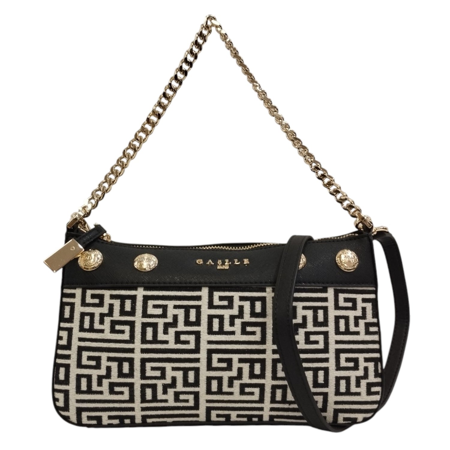 Gaelle Mini Pochette Nera in Canvas con Pattern Jacquard da Donna