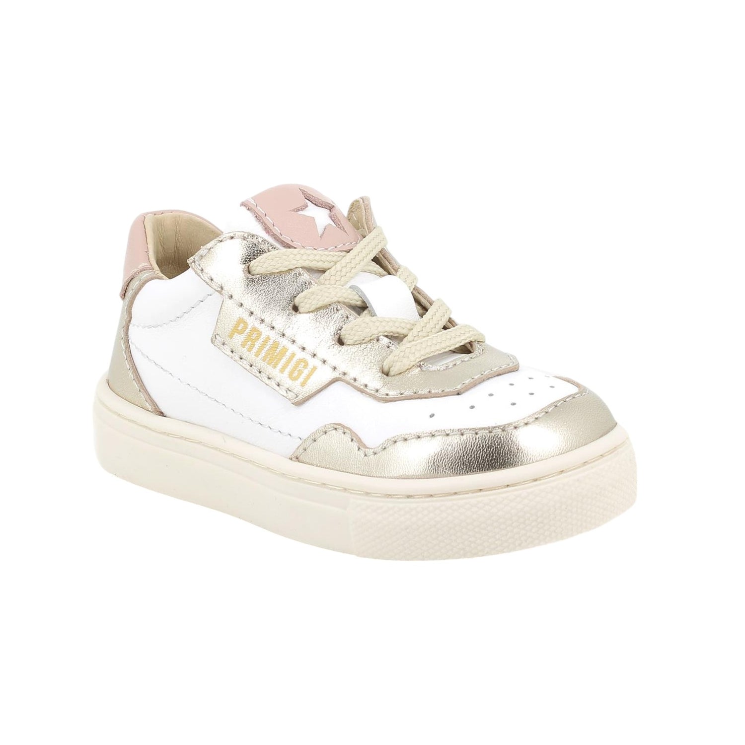 Primigi Sneakers Bianca Oro con Lacci e Zip da Bambina