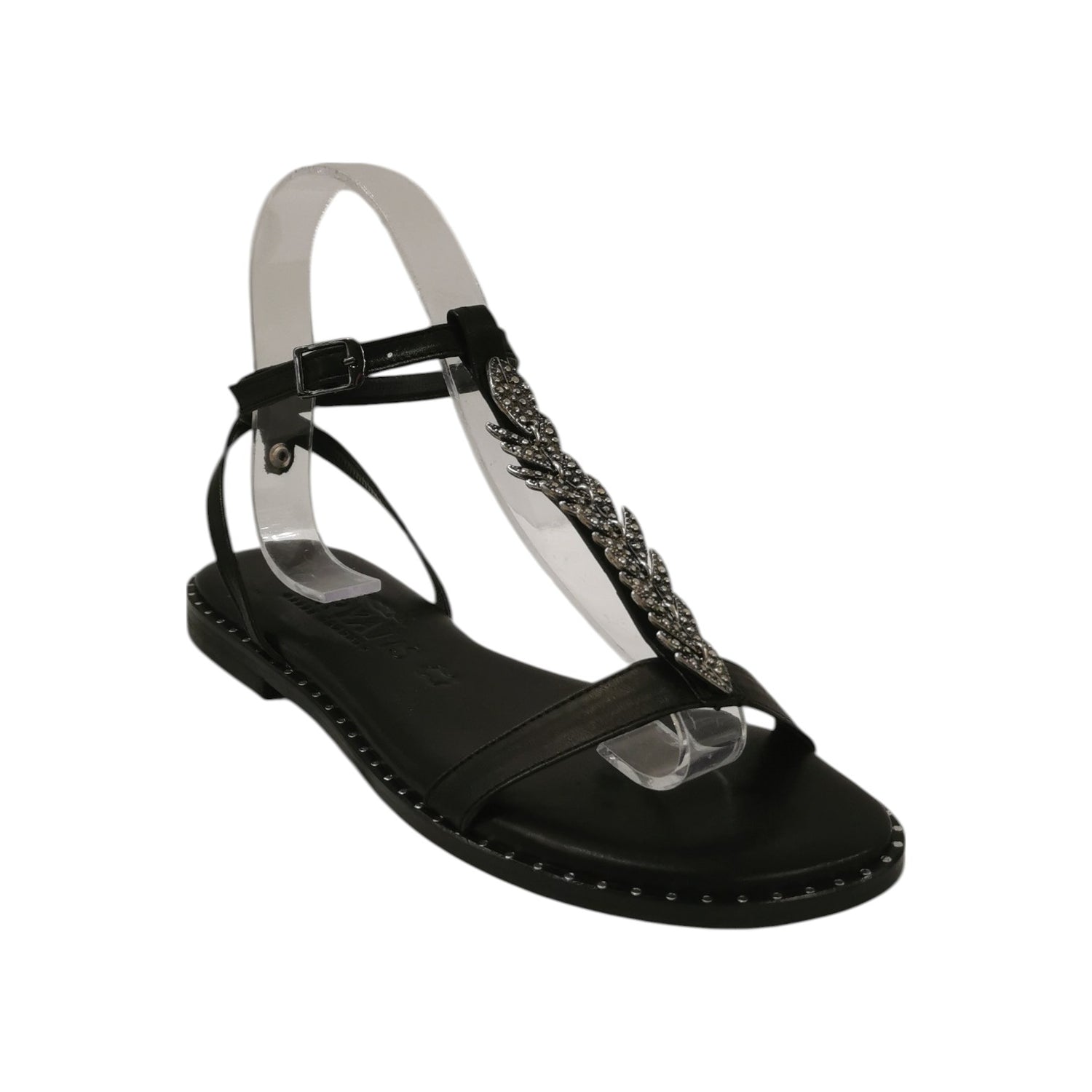 Caryatis Sandalo Nero Argento in Pelle da Donna