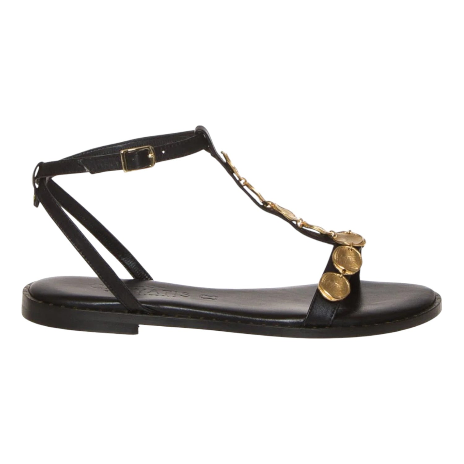Caryatis Sandalo Nero con Medaglie Oro da Donna