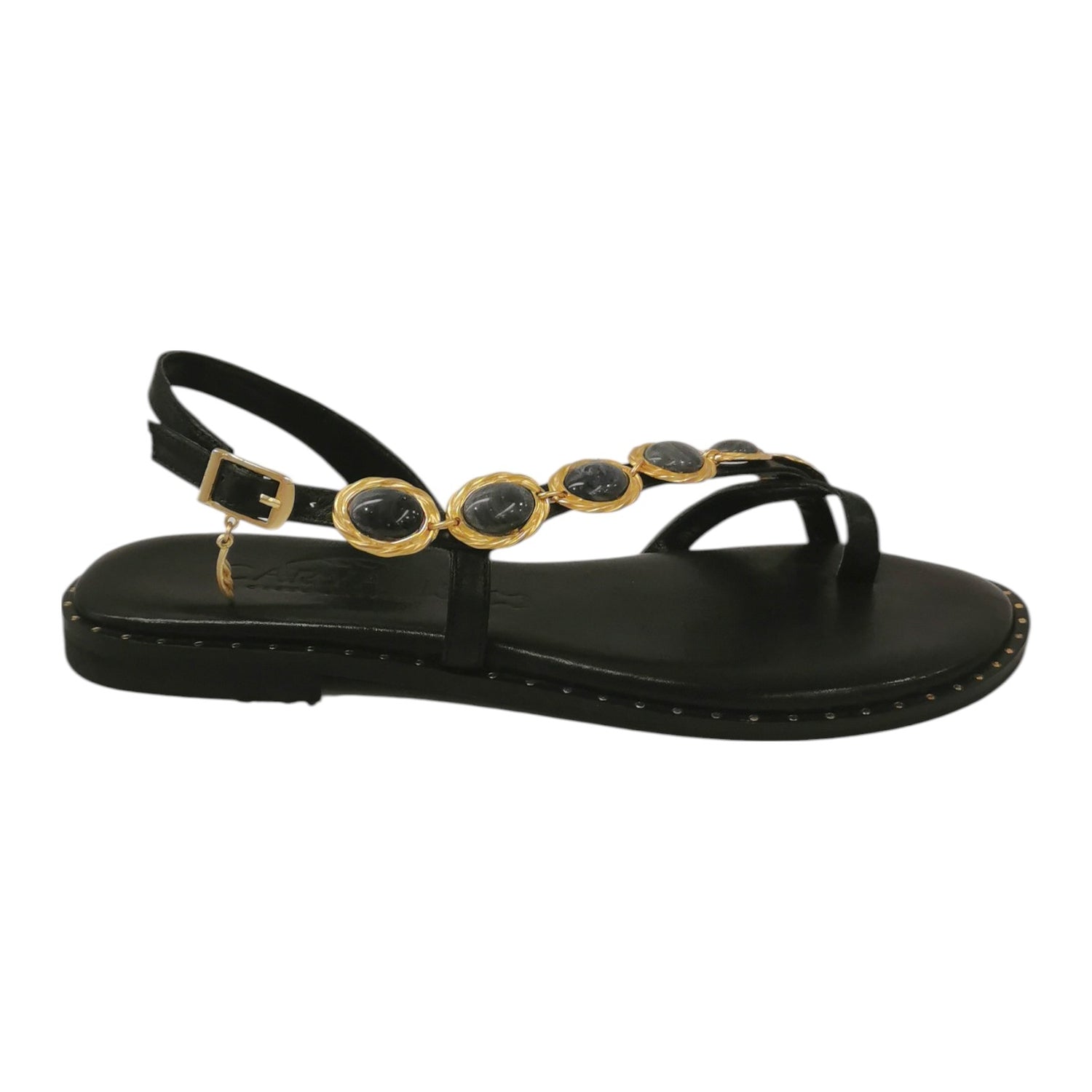 Caryatis Infradito Nero Oro in Pelle da Donna