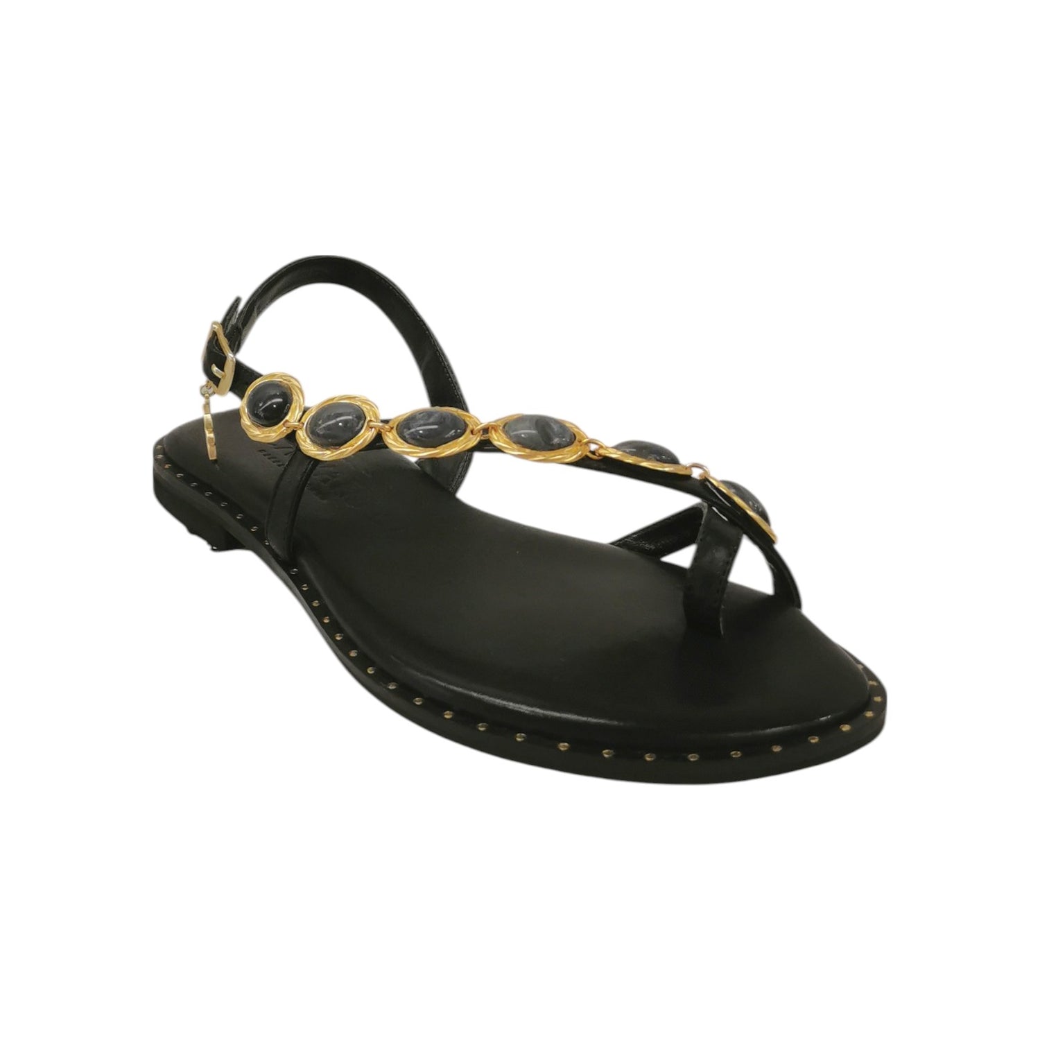 Caryatis Infradito Nero Oro in Pelle da Donna