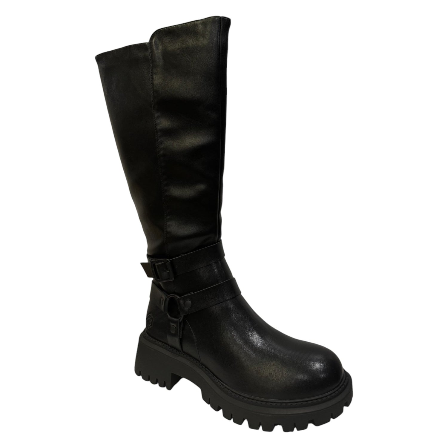 Lumberjack Stivale Donna in Pelle Nera con Doppia Fibbia con Cinturino