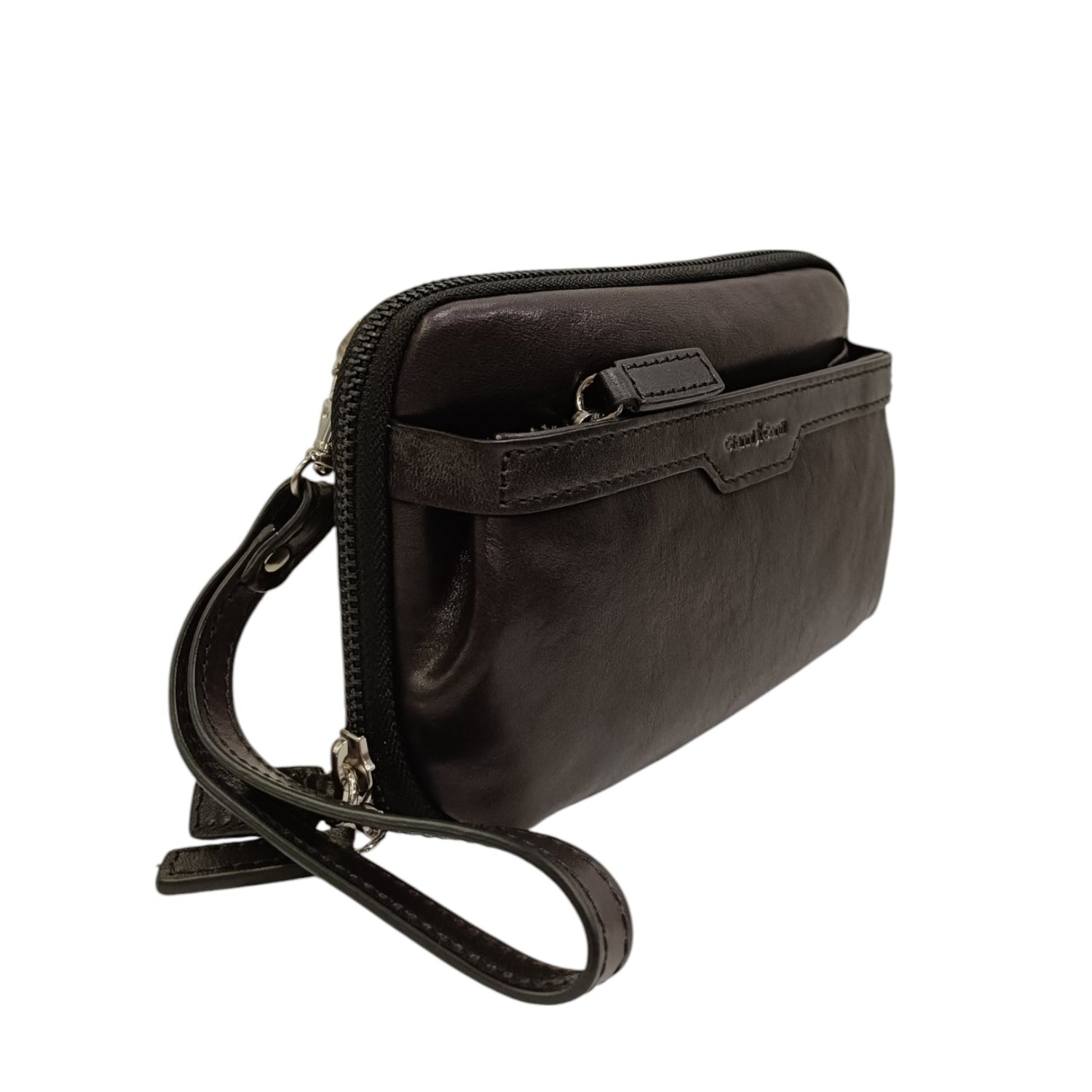 Gianni Conti Pochette Uomo in Pelle Nera con Logo e Polsino