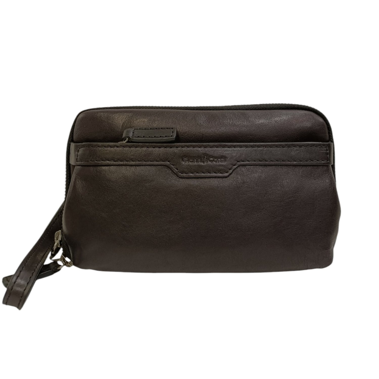 Gianni Conti Pochette Uomo in Pelle Nera con Logo e Polsino