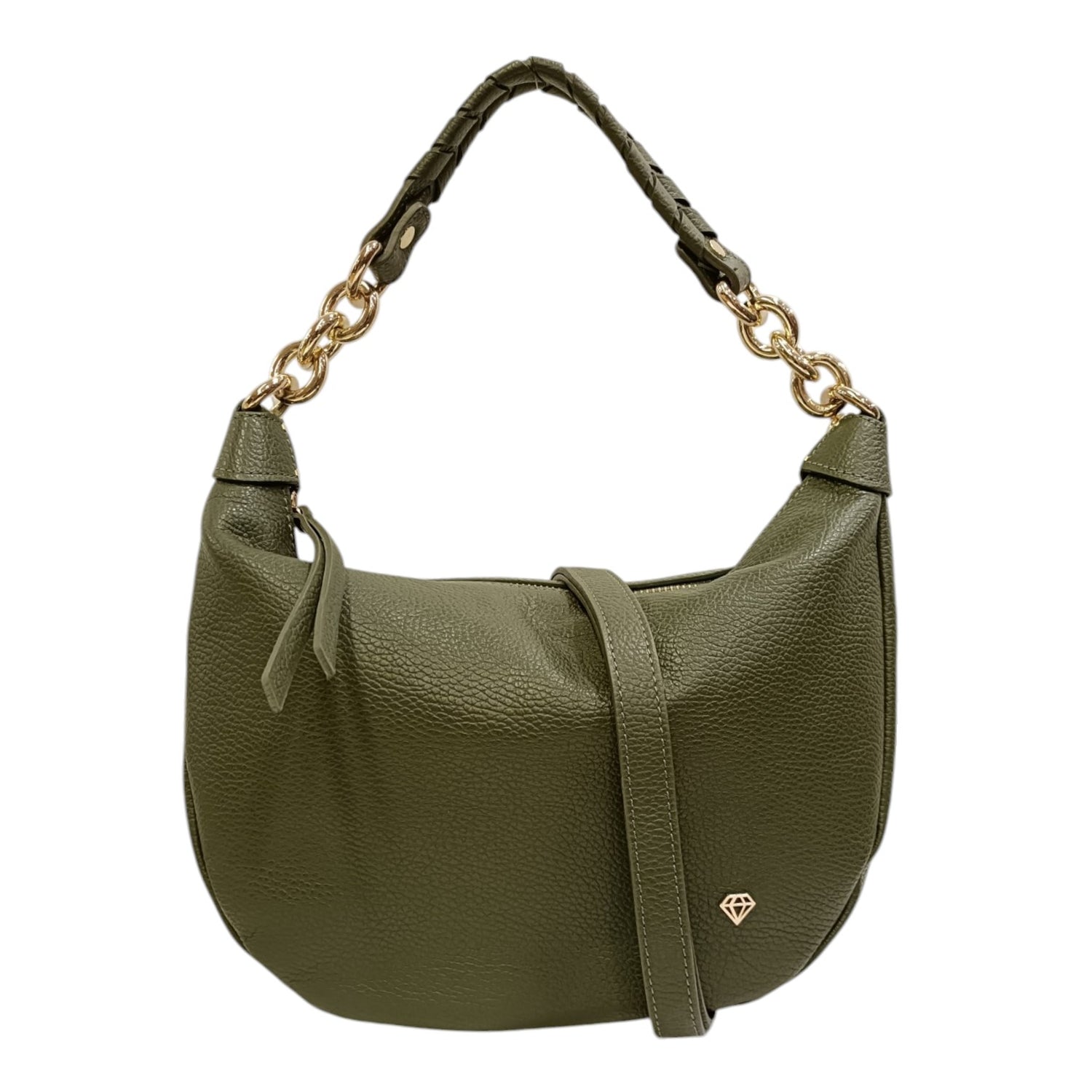 Caleidos Borsa a Spalla Donna in Pelle Foresta con Tracolla e Manico Intrecciato