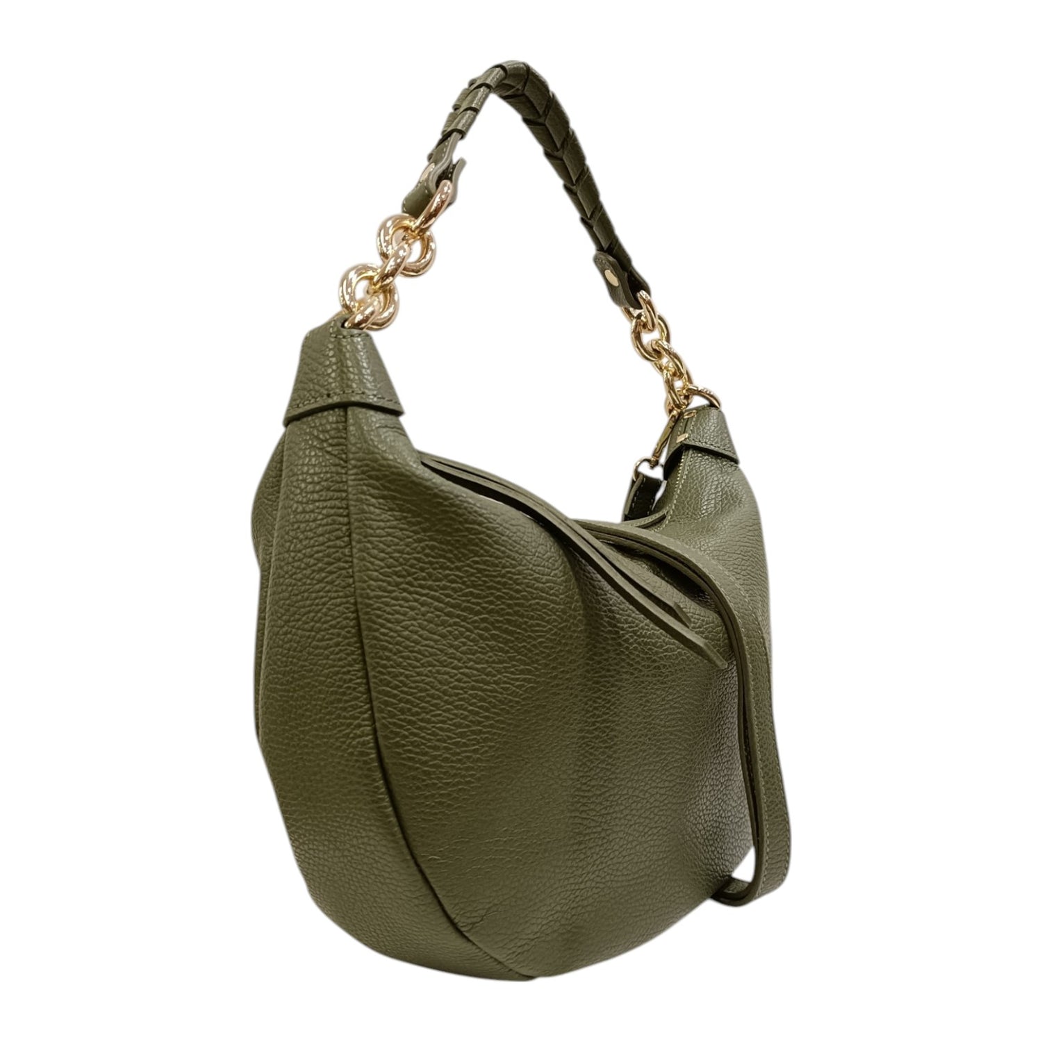 Caleidos Borsa a Spalla Donna in Pelle Foresta con Tracolla e Manico Intrecciato