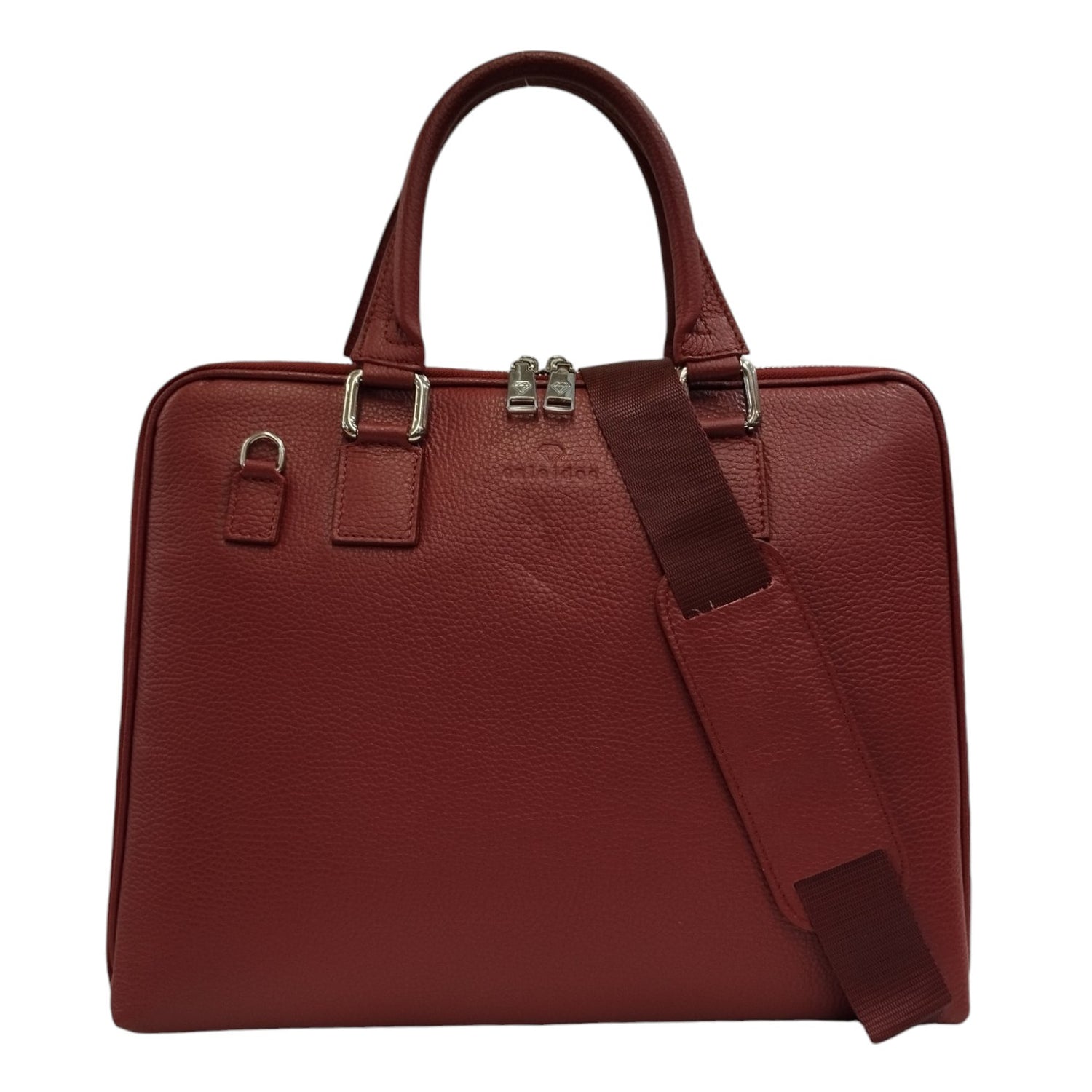 Caleidos Borsa a Spalla Grande Donna in Pelle Bordeaux con Tracolla e Doppia Zip